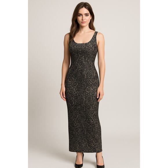 Y2K Whimsigoth Express Tricot Sheer Mesh Floral Black Maxi Slip Dress Size 10 - Picture 1 of 7